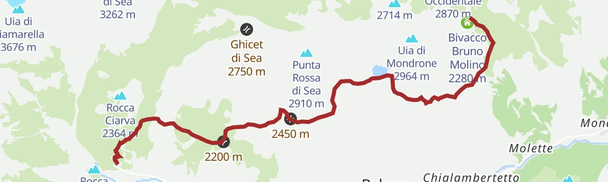 Route map: Tour dell'Uja: Tappa 4 Bivacco Molino